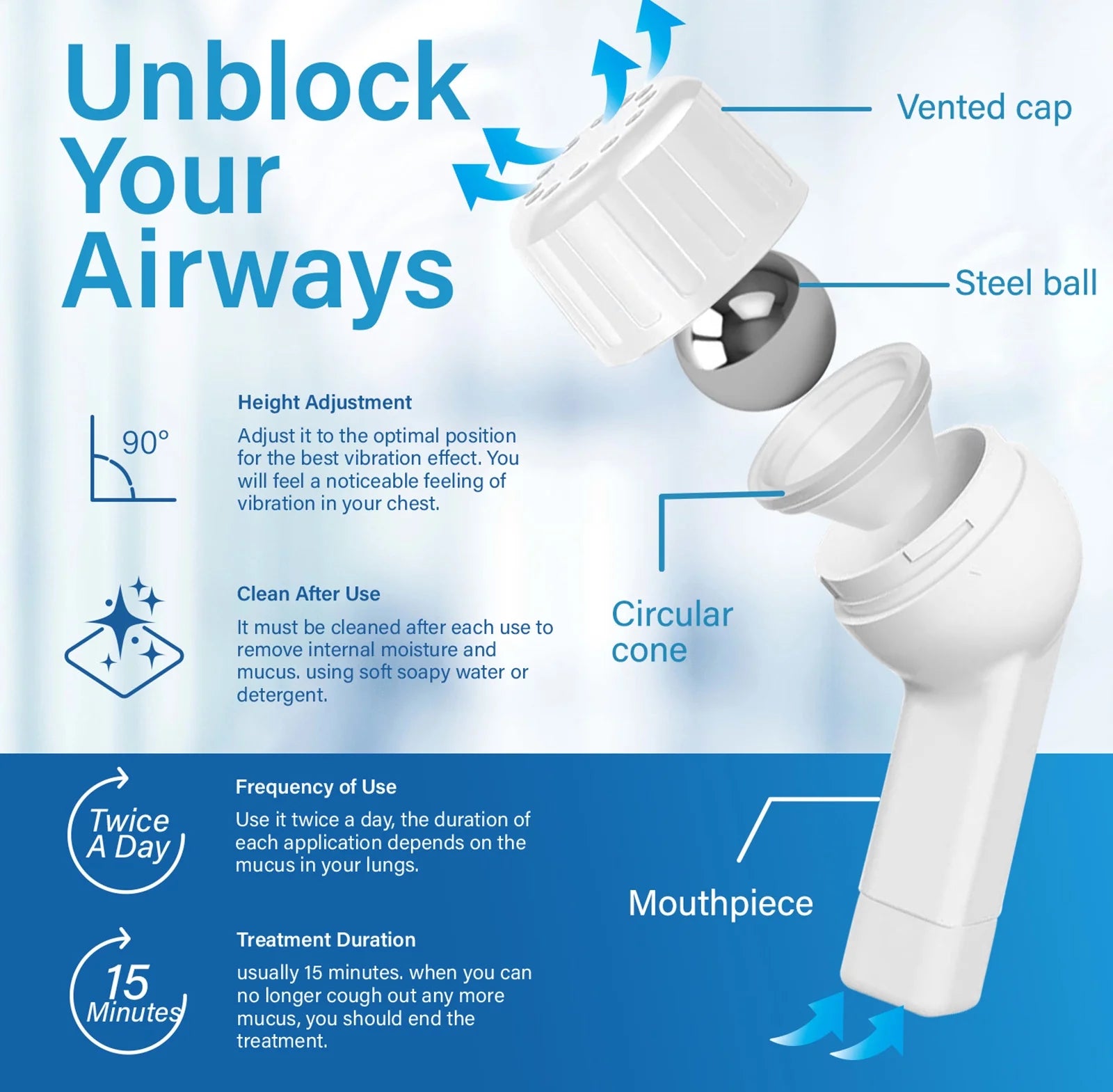 Breathing Lung Expander, Mucus Removal Device, Hand-Held Breathing Trainers, Improves Lung Capacity